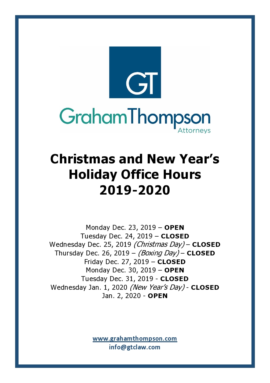 Christmas and New Year’s 2019-2020 Holiday Office Hours