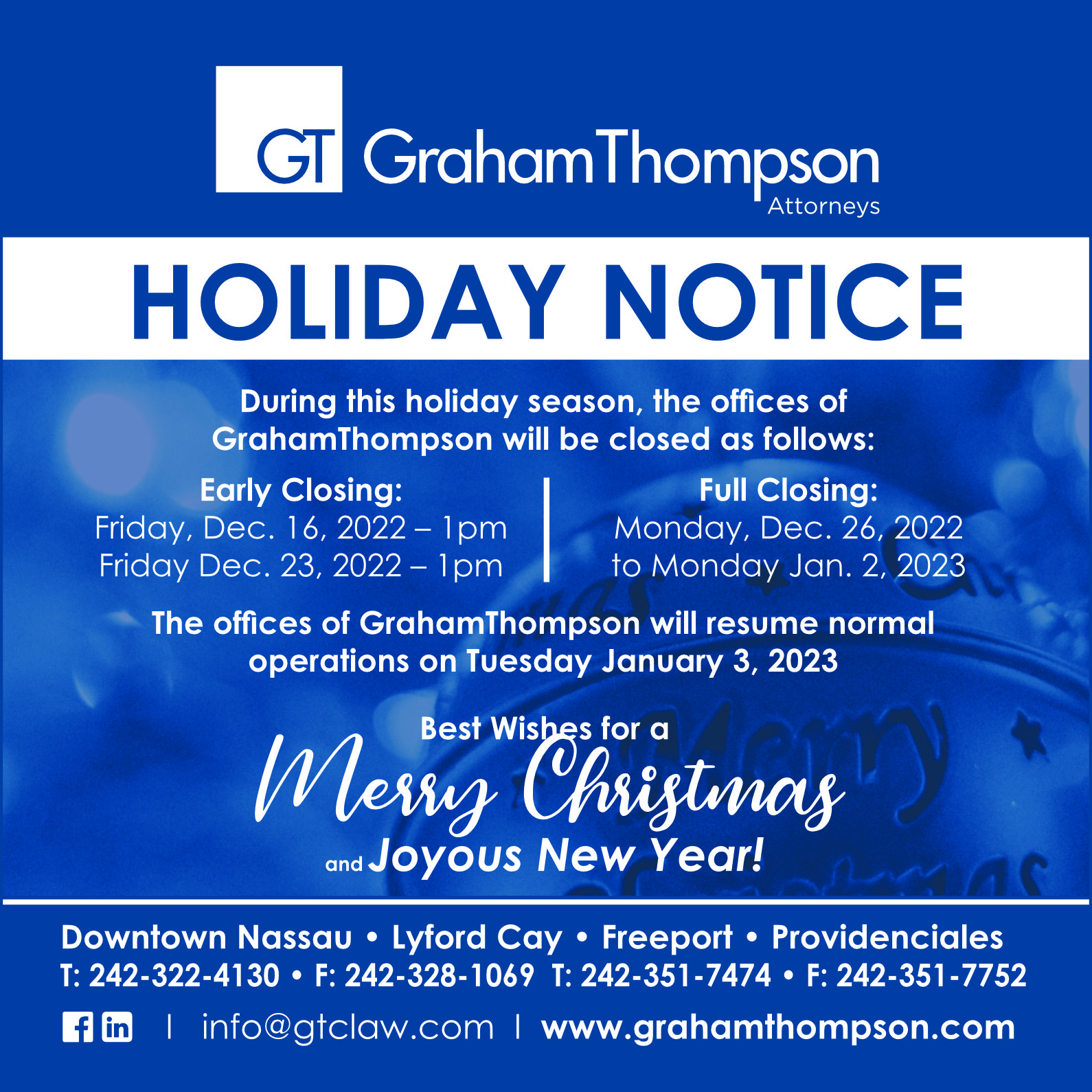 HOLIDAY OFFICE HOURS